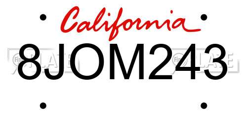 8JOM243 California License Plate