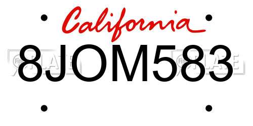 8JOM583 California License Plate
