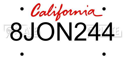 8JON244 California License Plate