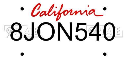 8JON540 California License Plate