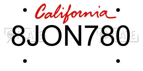 8JON780 California License Plate