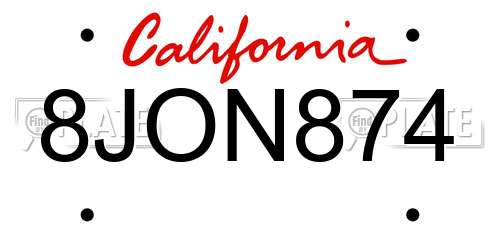 8JON874 California License Plate