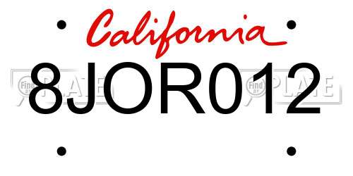 8JOR012 California License Plate