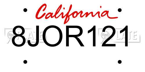 8JOR121 California License Plate