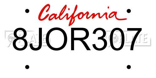 8JOR307 California License Plate
