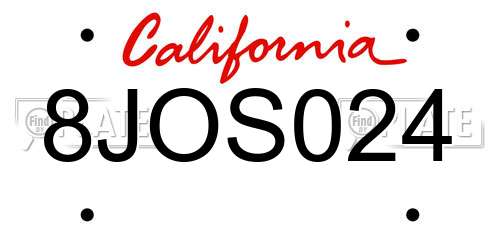 8JOS024 California License Plate