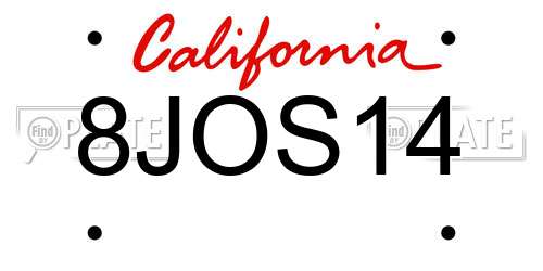 8JOS14 California License Plate