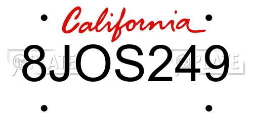 8JOS249 California License Plate
