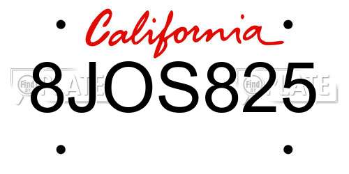 8JOS825 California License Plate