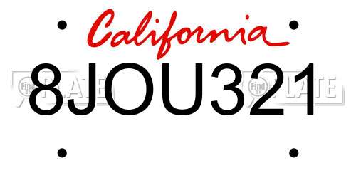 8JOU321 California License Plate
