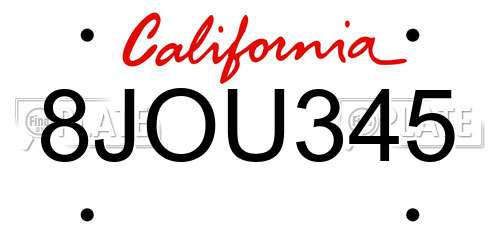 8JOU345 California License Plate