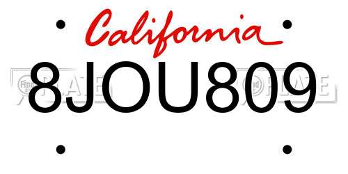 8JOU809 California License Plate