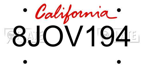 8JOV194 California License Plate
