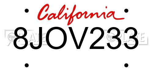 8JOV233 California License Plate