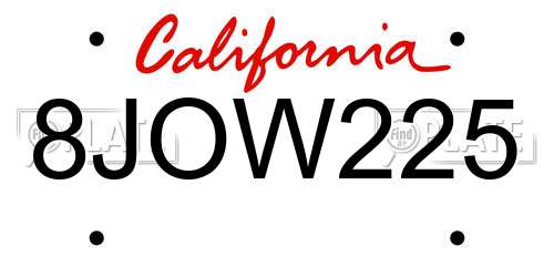 8JOW225 California License Plate