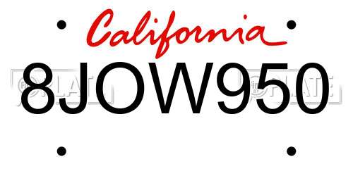 8JOW950 California License Plate