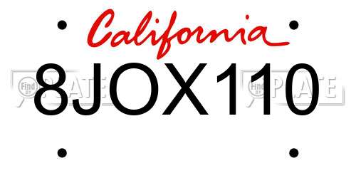 8JOX110 California License Plate
