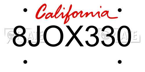 8JOX330 California License Plate