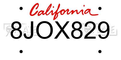 8JOX829 California License Plate