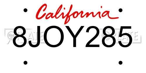 8JOY285 California License Plate