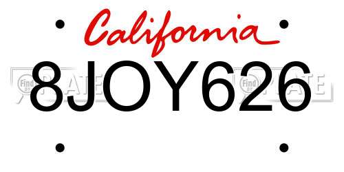 8JOY626 California License Plate