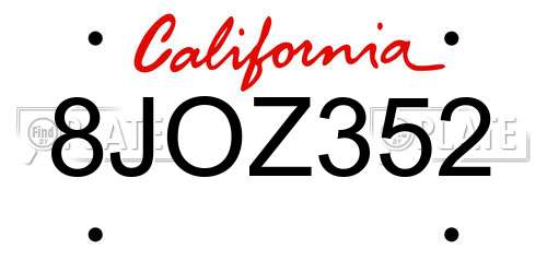 8JOZ352 California License Plate