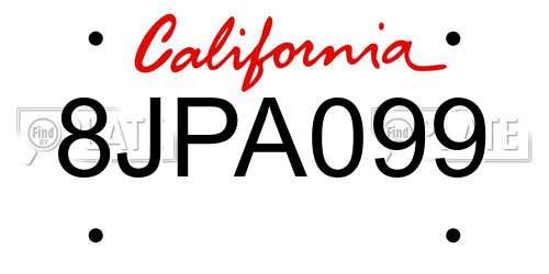 8JPA099 California License Plate