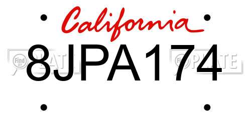 8JPA174 California License Plate