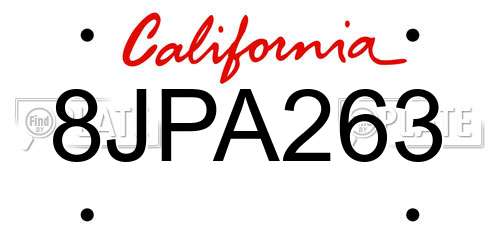 8JPA263 California License Plate
