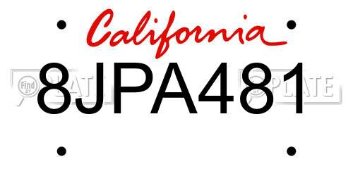 8JPA481 California License Plate