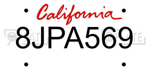 8JPA569 California License Plate