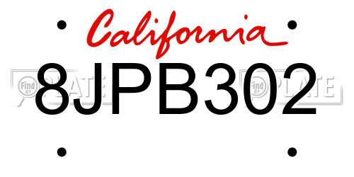 8JPB302 California License Plate