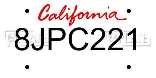 8JPC221 California License Plate
