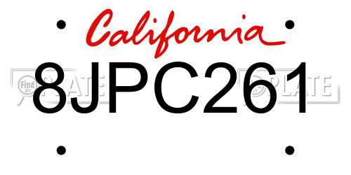 8JPC261 California License Plate