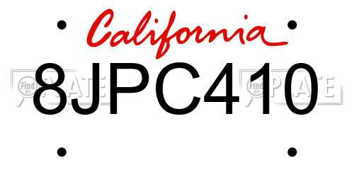 8JPC410 California License Plate