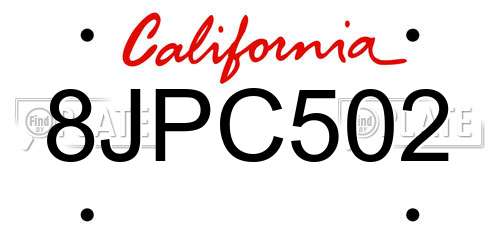 8JPC502 California License Plate