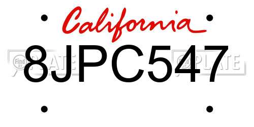 8JPC547 California License Plate