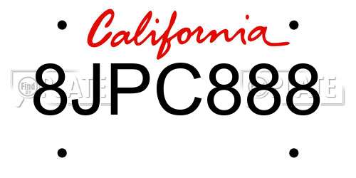 8JPC888 California License Plate