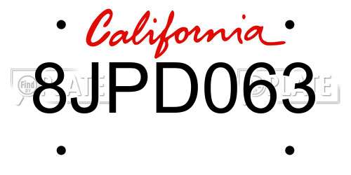 8JPD063 California License Plate