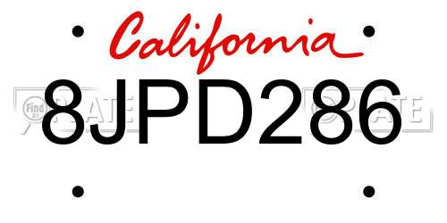 8JPD286 California License Plate