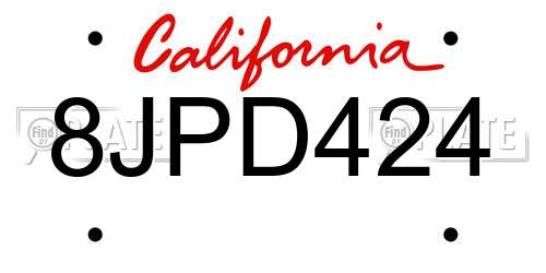 8JPD424 California License Plate