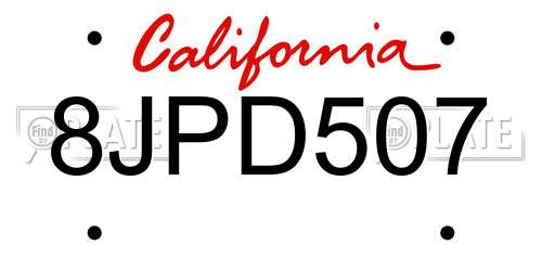 8JPD507 California License Plate
