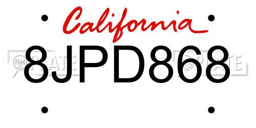 8JPD868 California License Plate