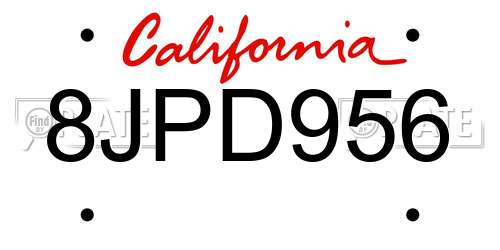 8JPD956 California License Plate