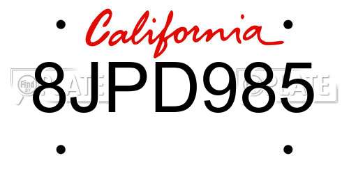 8JPD985 California License Plate