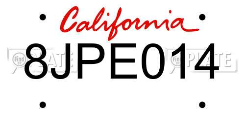 8JPE014 California License Plate