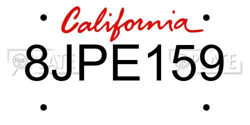 8JPE159 California License Plate