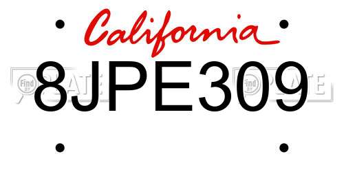 8JPE309 California License Plate