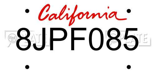 8JPF085 California License Plate