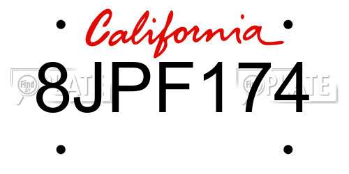 8JPF174 California License Plate